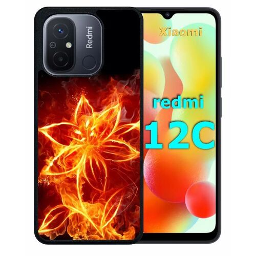 Coque Pour Redmi 12c - Fleur En Feu Fire Flowers - Silicone - Noir