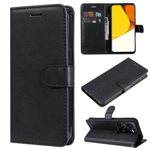 Saturcase Coque Pour Vivo Y22 Y22s Y35, Pu Cuir Magnétique Flip Portefeuille Support Porte-Carte Protecteur Housse Étui Avec Dragonne Pour Vivo Y22 Y22s Y35 (Noir)