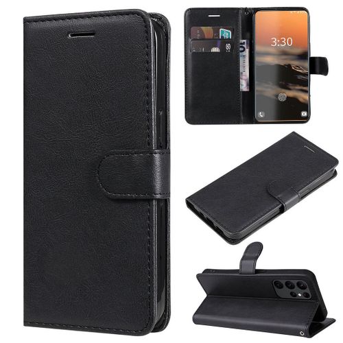 Saturcase Coque Pour Samsung Galaxy S23 Ultra, Pu Cuir Magnétique Flip Portefeuille Support Porte-Carte Protecteur Housse Étui Avec Dragonne Pour Samsung Galaxy S23 Ultra (Noir)