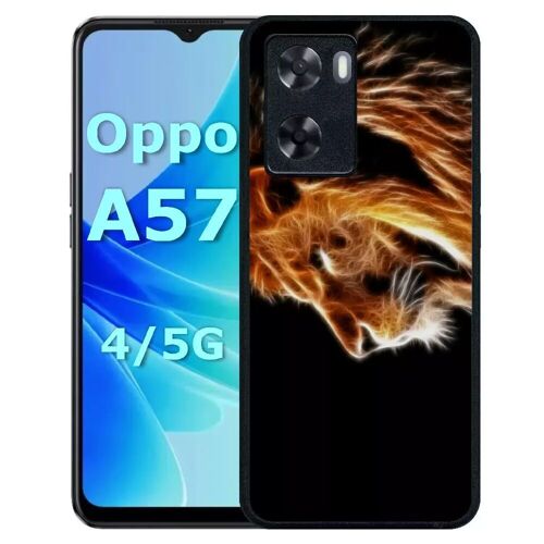 Coque pour oppo a57 - tete de lion aerographe - silicone - noir