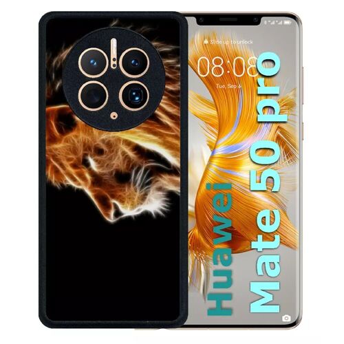 Coque pour huawei mate 50 pro - tete de lion aerographe - silicone - noir