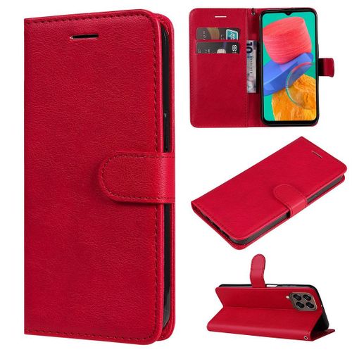 Saturcase Coque Pour Samsung Galaxy M33 5g, Pu Cuir Magnétique Flip Portefeuille Support Porte-Carte Protecteur Housse Étui Avec Dragonne Pour Samsung Galaxy M33 5g (Rouge)