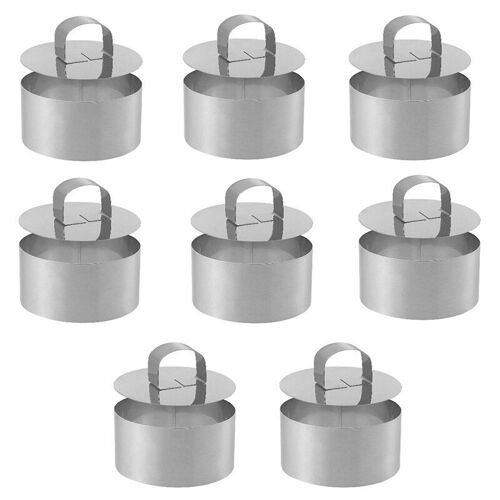 8 Pièces Anneau De Cuisson Ensemble En Acier Inoxydable Moule À Gâteau, Moule De Cuisson Avec Couvercle De Presse, Pour La Cuisson Des Crumpets/Mousse/Desserts