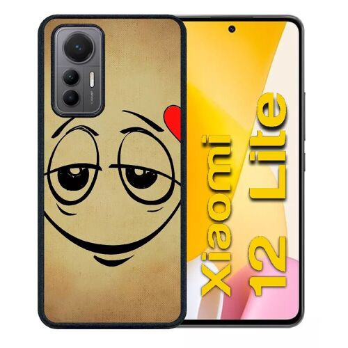 Coque pour xiaomi 12 lite - smiley amoureux - silicone - noir