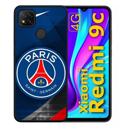 Coque pour redmi 9c - psg paris saint germain metalise - silicone - noir