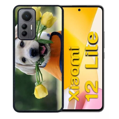 Coque Pour Xiaomi 12 Lite - Chiot Labrador Avec Roses Jaunes - Silicone - Noir