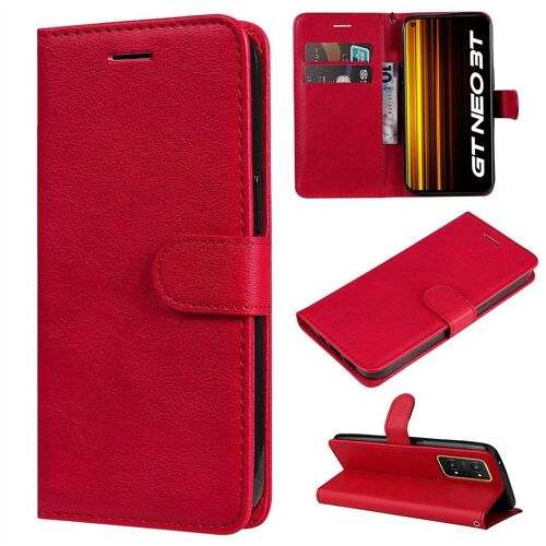 Saturcase Coque Pour Realme Gt Neo 3t, Pu Cuir Magnétique Flip Portefeuille Support Porte-Carte Protecteur Housse Étui Avec Dragonne Pour Realme Gt Neo 3t (Rouge)