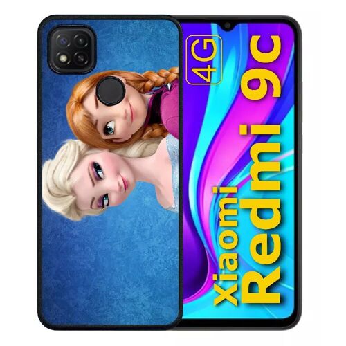 Coque pour redmi 9c - frozen reine des neiges anna vs elsa - silicone - noir