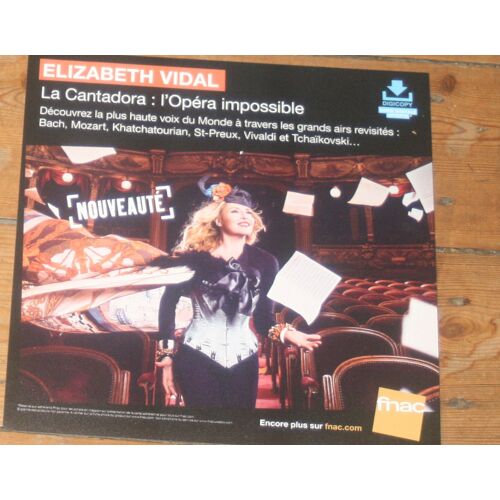 Rare Plv Souple 30x30cm Elizabeth Vidal Album La Cantadora : L'opera Impossible / Magasins Fnac