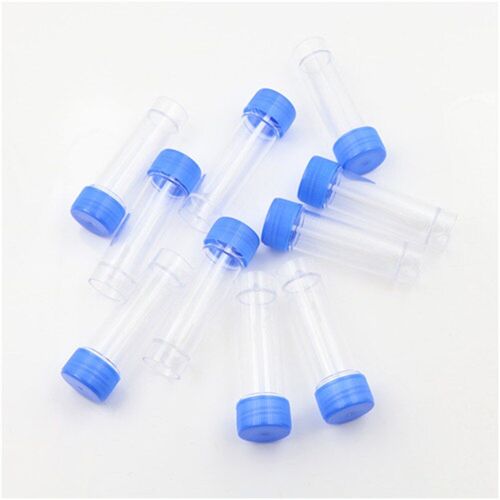 10 Pièces 30ml Tabouret Chimie En Plastique Tubes À Essai Avec Cuillère Clair Spécimen Test Conteneur Bleu Vis Top En Gros
