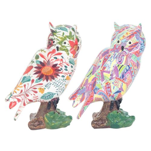 Signes Grimalt By SIGRIS - Figura Buho 2 Unidades Blanco de Resina | Figura de Búho Figuras De Resina Para Jardin Figura Resina Decoración 16x7x12cm