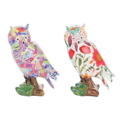 Signes Grimalt By SIGRIS - Figura Buho 2 Unidades Blanco de Resina | Figura de Búho Figuras De Resina Para Jardin Figura Resina Decoración 13x6x9cm