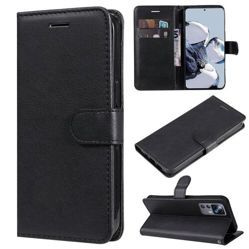 Saturcase Coque Pour Xiaomi 12t / 12t Pro, Pu Cuir Magnétique Flip Portefeuille Support Porte-Carte Protecteur Housse Étui Avec Dragonne Pour Xiaomi 12t / 12t Pro (Noir)
