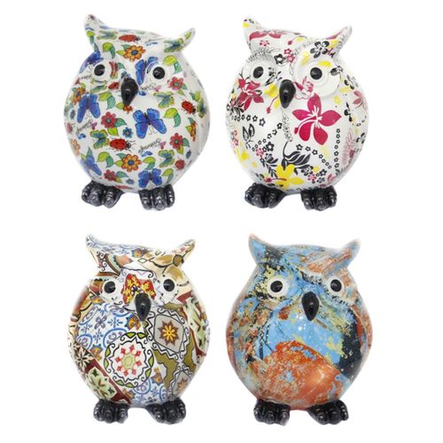 Signes Grimalt By SIGRIS - Figura Búho 4 Unidades Blanco de Resina | Figura de Búho Figuras De Resina Para Jardin Figura Resina Decoración 16x11x12cm