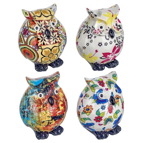 Signes Grimalt By SIGRIS - Figura Búho 4 Unidades Blanco de Resina | Figura de Búho Figuras De Resina Para Jardin Figura Resina Decoración 9x7x7cm