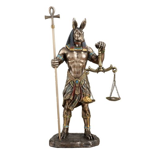 ORIGEN Home Decor Anubis Sosteniendo Bascula Bronce | Figura Diosa Verde - 27x15x11cm<br /><br />