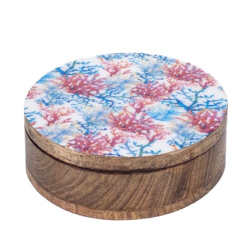 Signes Grimalt By SIGRIS - Caja redonda coral Azul de Madera | Caja Mueble Almacenamiento Caja De Almacenamiento Con Tapa 7x21x21cm