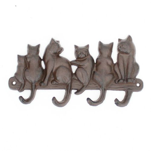 ORIGEN Home Decor Percha Gatos 4 Pomos Percheros Gris Hierro Colado 13x23x3cm<br /><br />