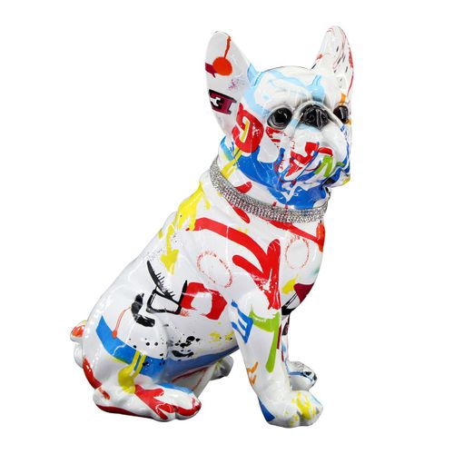 ORIGEN Home Decor Perro Bulldog Animales Figura de Perro Blanco - 28x25x15cm<br /><br />