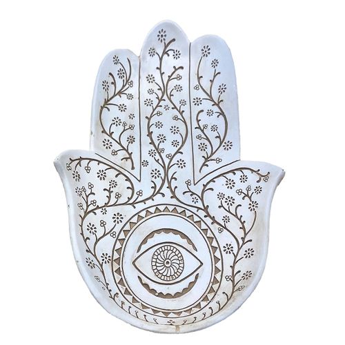 ORIGEN Home Decor Plato Mano De Fatima Bandejas Figura de Mano Blanco 4x25x17cm<br /><br />