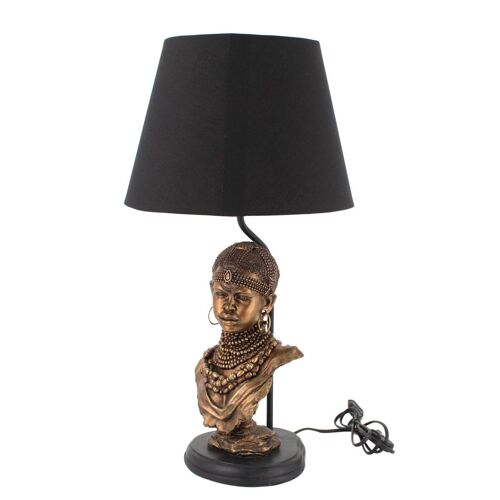 By Sigris Lámpara Con Figura Africana Dorado De Resina 58*30*30cm Lámpara De Sobremesa