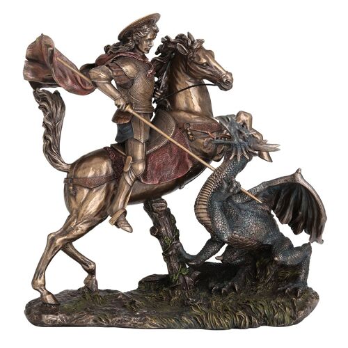 ORIGEN Home Decor San jorge a caballo y dragon Bronce | Figura Mitológica Dorado - 26x26x14cm