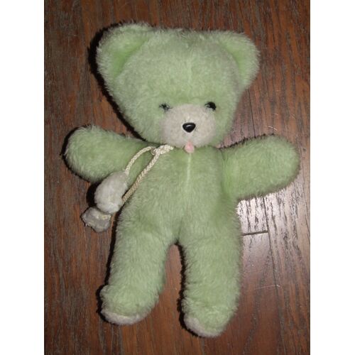 Ours Ancien Vintage Nounours Boulgom Vert Clair Blanc Grelot Peluche De 25 Cm