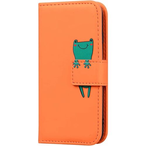 Coque Samsung Galaxy A5 2018,Housse Galaxy A5 2018,Etui en Cuir Synthetique Portefeuille Les Dessins Animes Grenouille,ave Fonction Support,Antichoc TPU,pour Galaxy A5 2018(5.6""),Orange