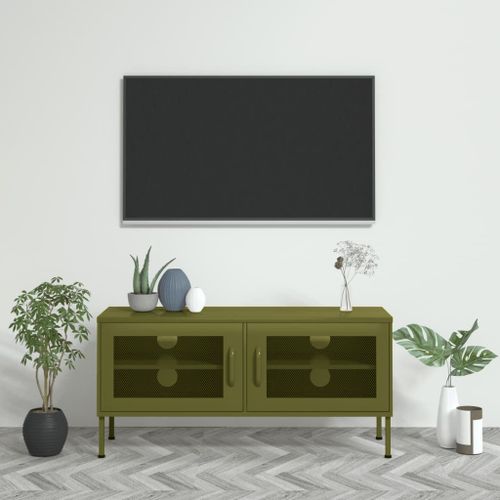 Vidaxl Meuble Tv Vert Olive 105x35x50 Cm Acier