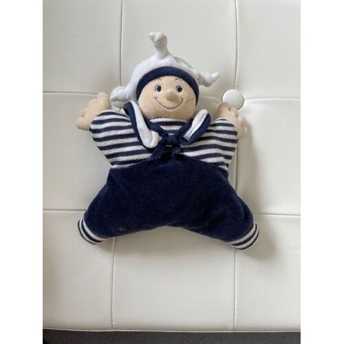 Peluche Doudou Jollybaby Marin Rayé Bleu Et Blanc Grelot