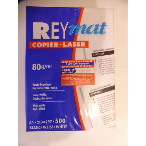 Rey Mat Ramette 500 Feuilles Papier Blanc Haute Blancheur 80g A4