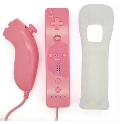 Manette Wiimote Controller + Nunchuk  Avec Housse Protection Silicone Pour Wii Rose