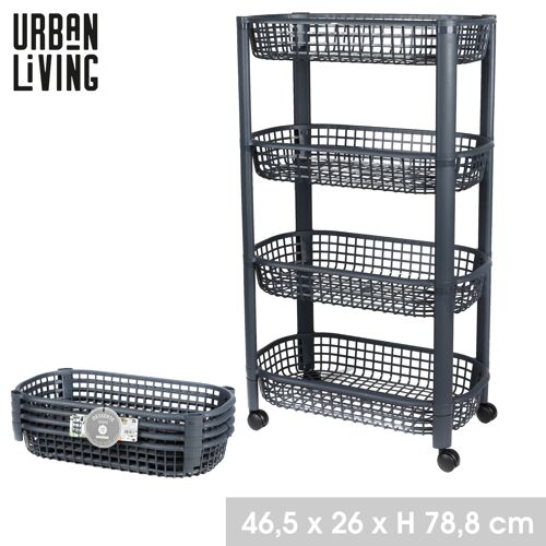 Liberty Chariot De Rangement Desserte Resserre A Legumes L'etagere Avec Roulettes Rangement Desserte De Cuisine 4 Niveaux 46,5x26xh78,8cm Midnight Blue
