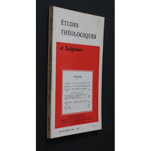 Etudes Théologiques Et Religieuses N°4 Année 1970