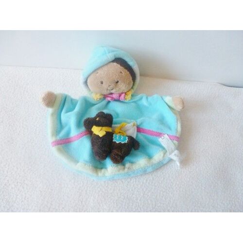 Doudou Plat Bleu Poupée Et Son Chien Perou Poncho Catimini