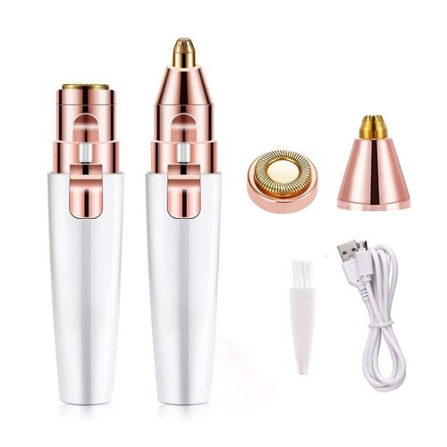 Tondeuse À Sourcils 2 En 1 Pour Femmes, Épilateur Facial Multifonction, Étanche, Indolore, Élimine Les Poils, Oreilles, Nez, Chargeur Usb - Blanc