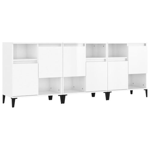 Vidaxl Buffets 3 Pcs Blanc Brillant 60x35x70 Cm Bois D'ingénierie