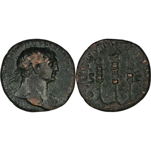 Rome - Dupondius - Trajan - 107 Ad - Aigle Légionnaire Entre Deux Étendards - 9.66 G. - Ric.589 - 22-111