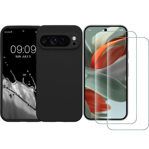 Coque Silicone Noir + 2 Verres Trempes Pour Google Pixel 9 Pro Little Boutik©