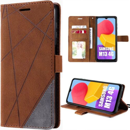 Coque pour Samsung Galaxy M13 - Housse Rabat Cuir Synthétique Intégral Marron - E.F.Connection