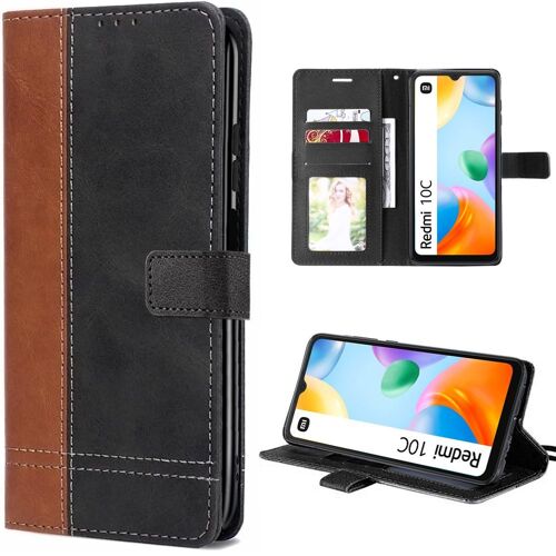 Coque Pour Xiaomi Redmi 10c Anti-Rayures Cuir Pu Marron/Noir Bicolore - E.F.Connection