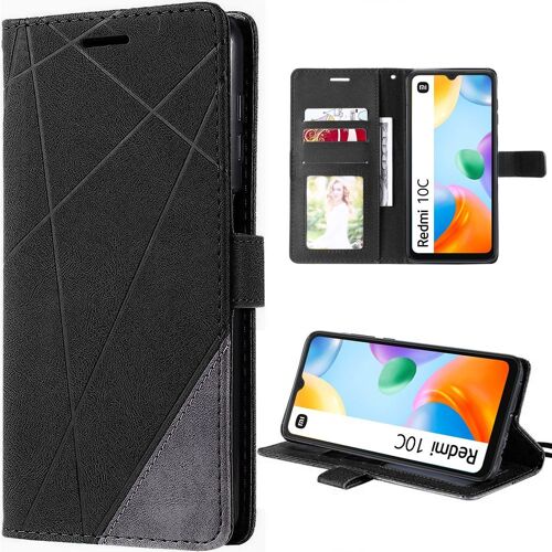 Coque pour Xiaomi Redmi 10C - Effet Cuir Noir Antichoc Protection 360° avec Rangement Carte - E.F.Connection