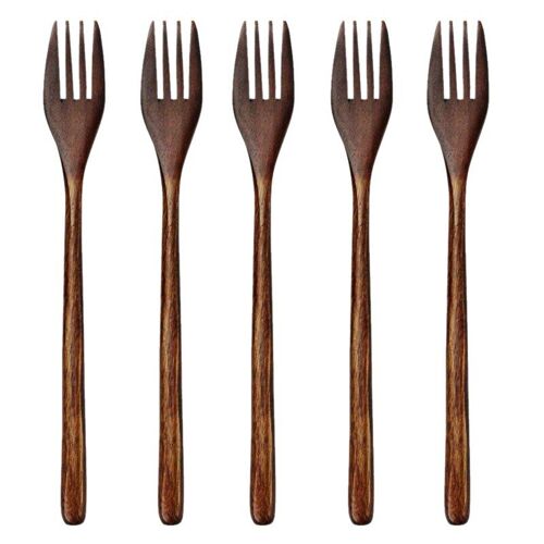Fourchettes En Bois, 5 Pièces Fourchette À Salade En Bois Japonaise Écologique Vaisselle De Table Pour Enfants Adultes (5 Pièces Sans Corde En Bois