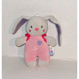 Doudou Lapin Gris Rose Cerf Volant Coeur Mauve Sucre D'orge