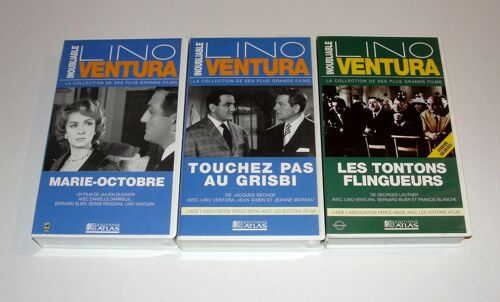 Lino Ventura Lot De 3 Cassettes Video Vhs Marie Octobre. Touchez Pas Au Grisby. Les Tontons Flingueurs Collection Atlas
