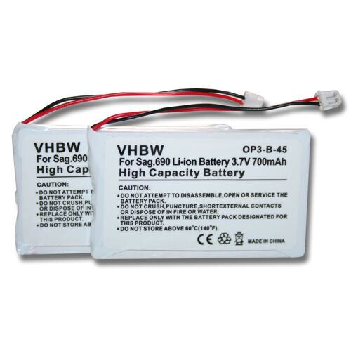 vhbw 2x Batterie compatible avec T-Com Speedphone 300 téléphone fixe sans fil (700mAh, 3,7V, Li-ion)