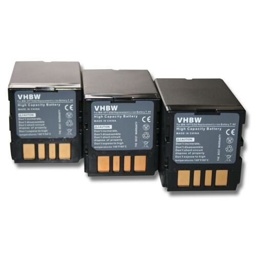 vhbw 3x Batterie compatible avec JVC GR-D650EX, GR-D645E, GR-D650AH, GR-D650E, GR-D645EG, GR-D650 caméra vidéo caméscope (2200mAh, 7,4V, Li-ion)