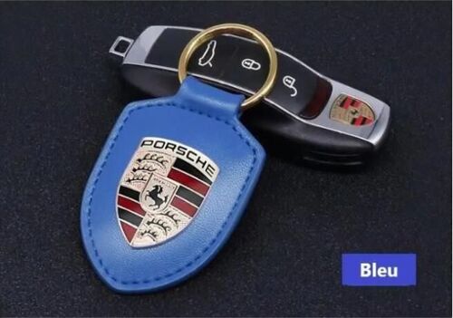 Porte clé Porsche en cuir Bleu
