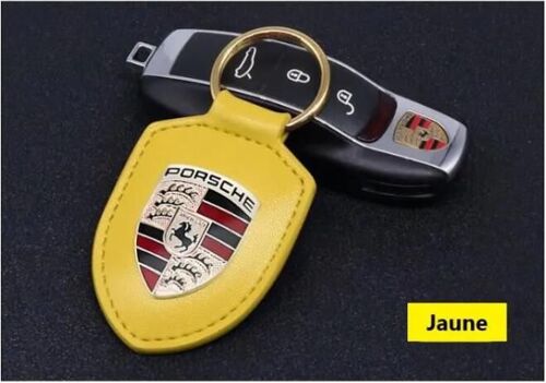 Porte clé Porsche en cuir Jaune