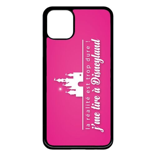 Coque Pour Smartphone - La Realite Est Tropdure Jme Tire A Disney Fond Rose - Compatible Avec Apple Iphone 11 Pro Max - Plastique - Bord Noir